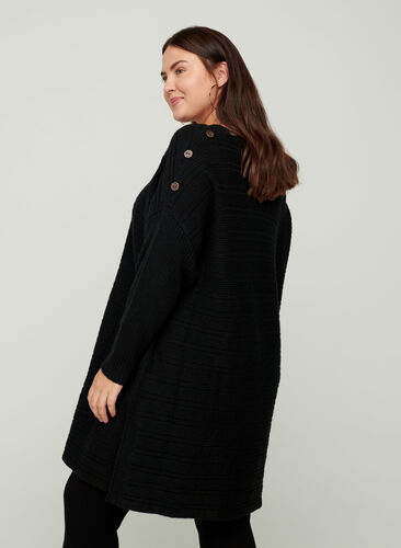 Long-sleeved knitted dress with button detailing, Black, Model image number 1