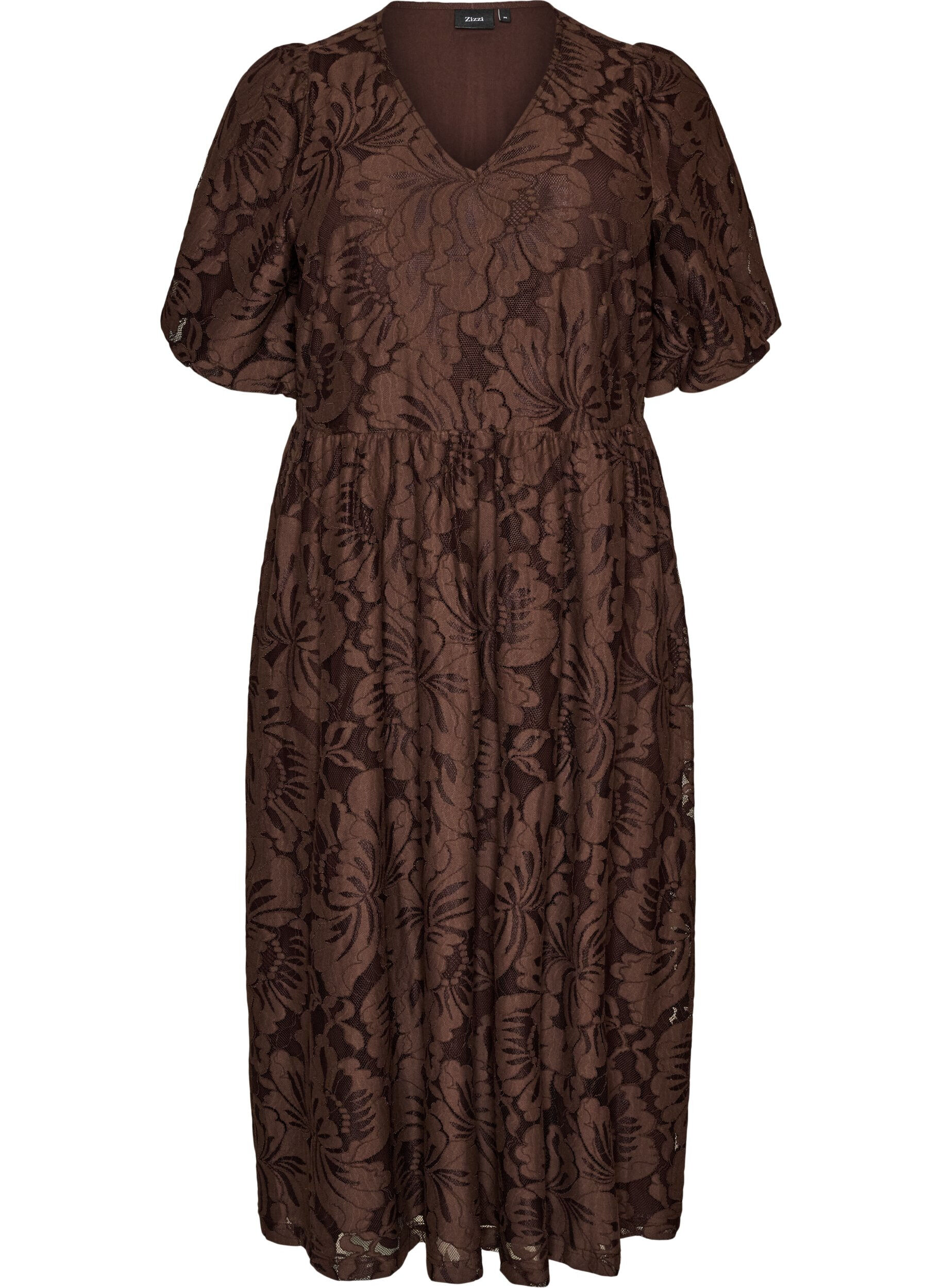 ZizzifashionMidi dress with floral jacquard, Brown, Packshot image number 0