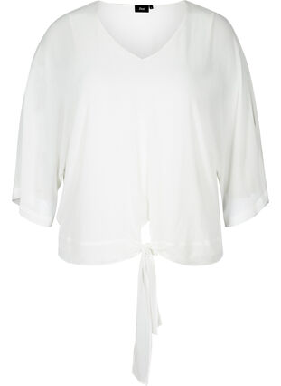 Blouse with 3/4-length sleeves and tie detail, Snow White, Packshot image number 0