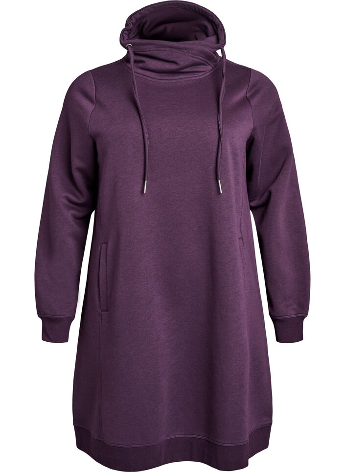 FLASH - Short sweatshirt dress with high collar and pockets, Purple, Packshot image number 0