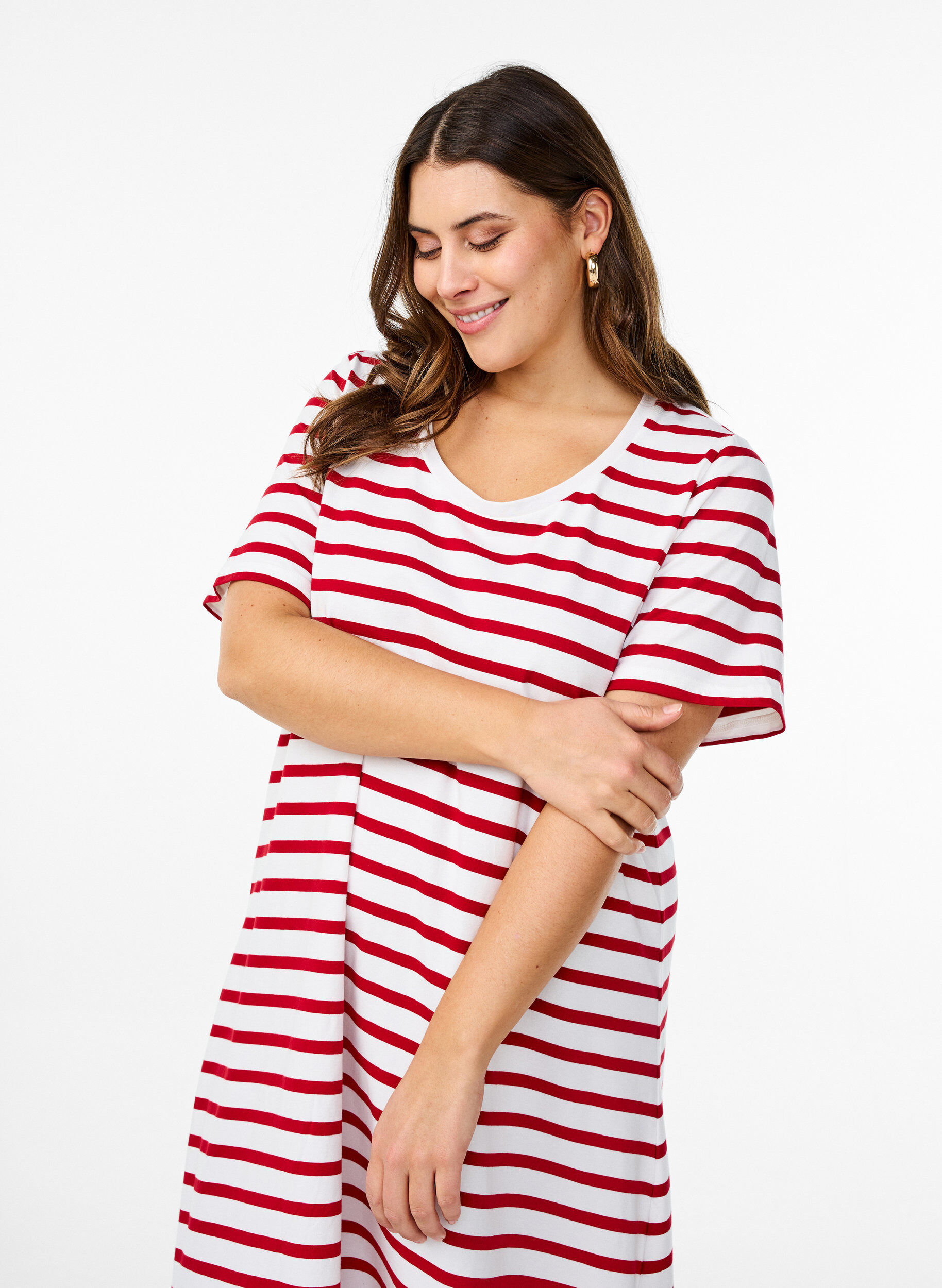 Zizzifashion Striped jersey dress with short sleeves, Red, Model image number 2
