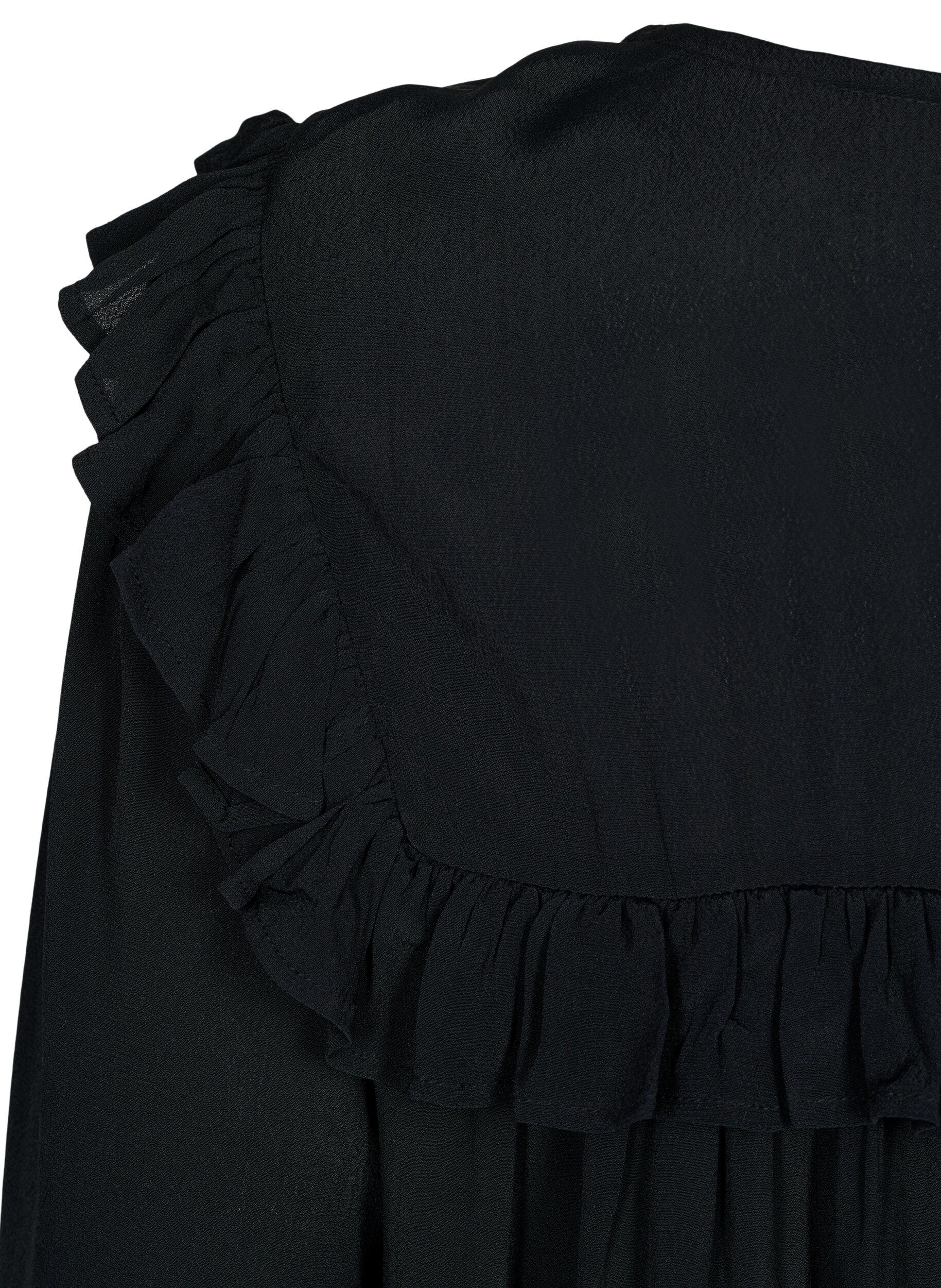 Zizzifashion Viscose tunic with ruffles, Black, Packshot image number 3