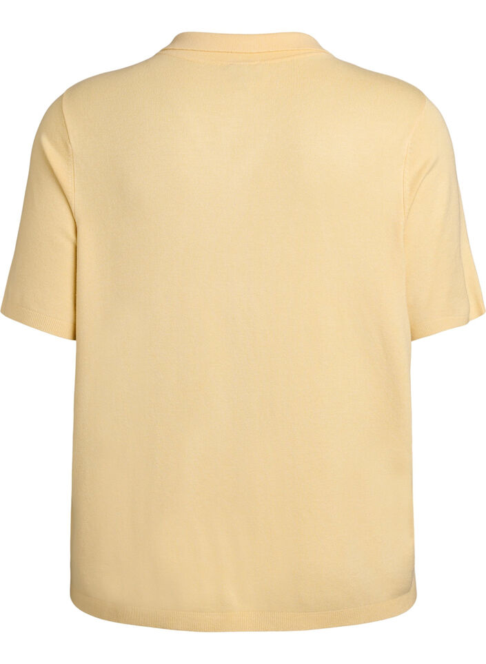 Fine-knit polo shirt with short sleeves, Yellow, Packshot
