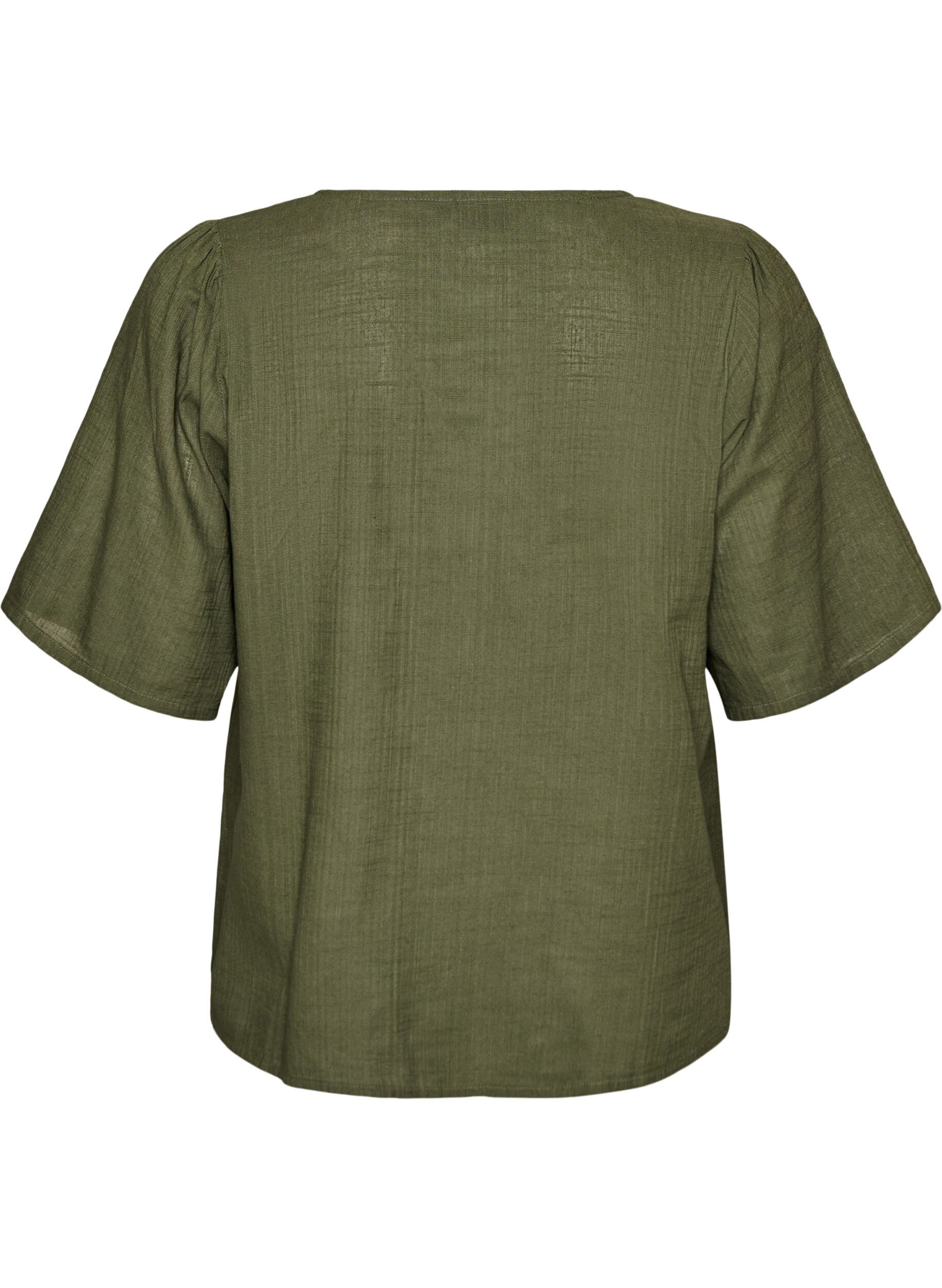 Zizzifashion Short-sleeved cotton shirt with a V-neck, Green, Packshot image number 1