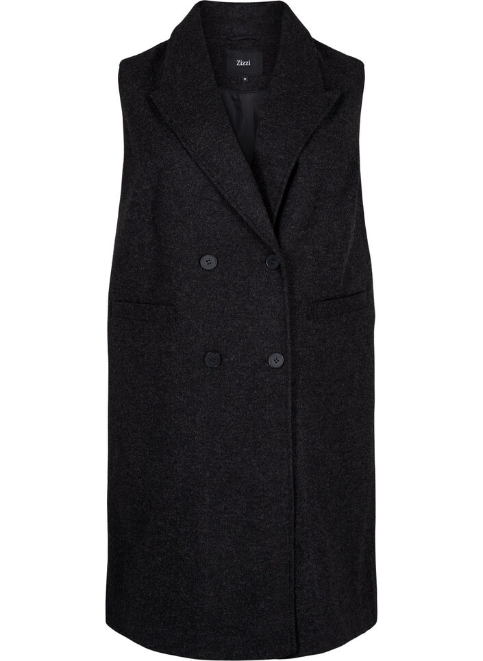 Long vest in wool look, Dark Grey Melange, Packshot image number 0
