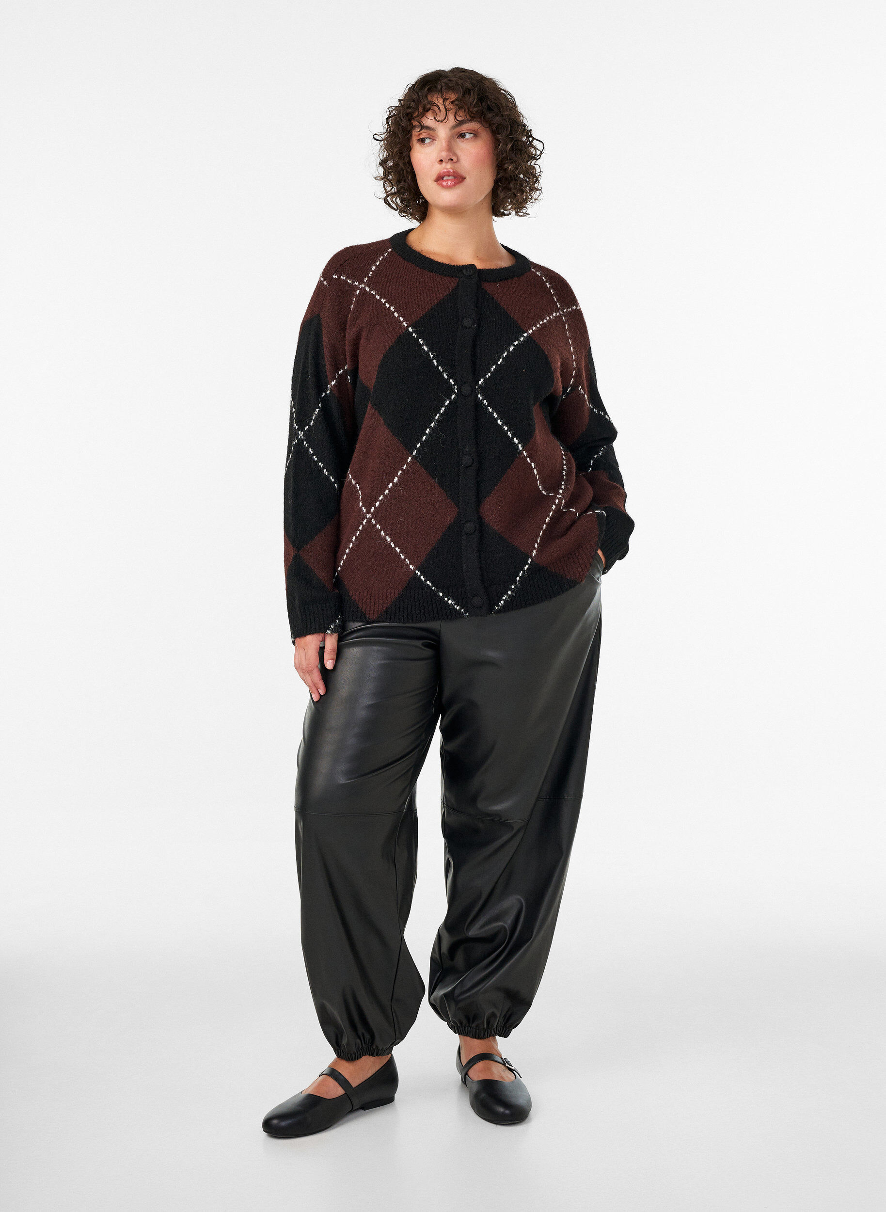 ZizzifashionCardigan with argyle pattern, Black, Model image number 1