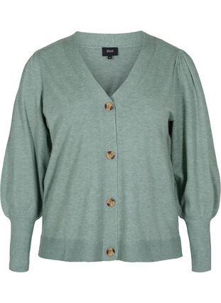 Knitted cardigan with a button-through closure, Chinois Green Mel, Packshot image number 0