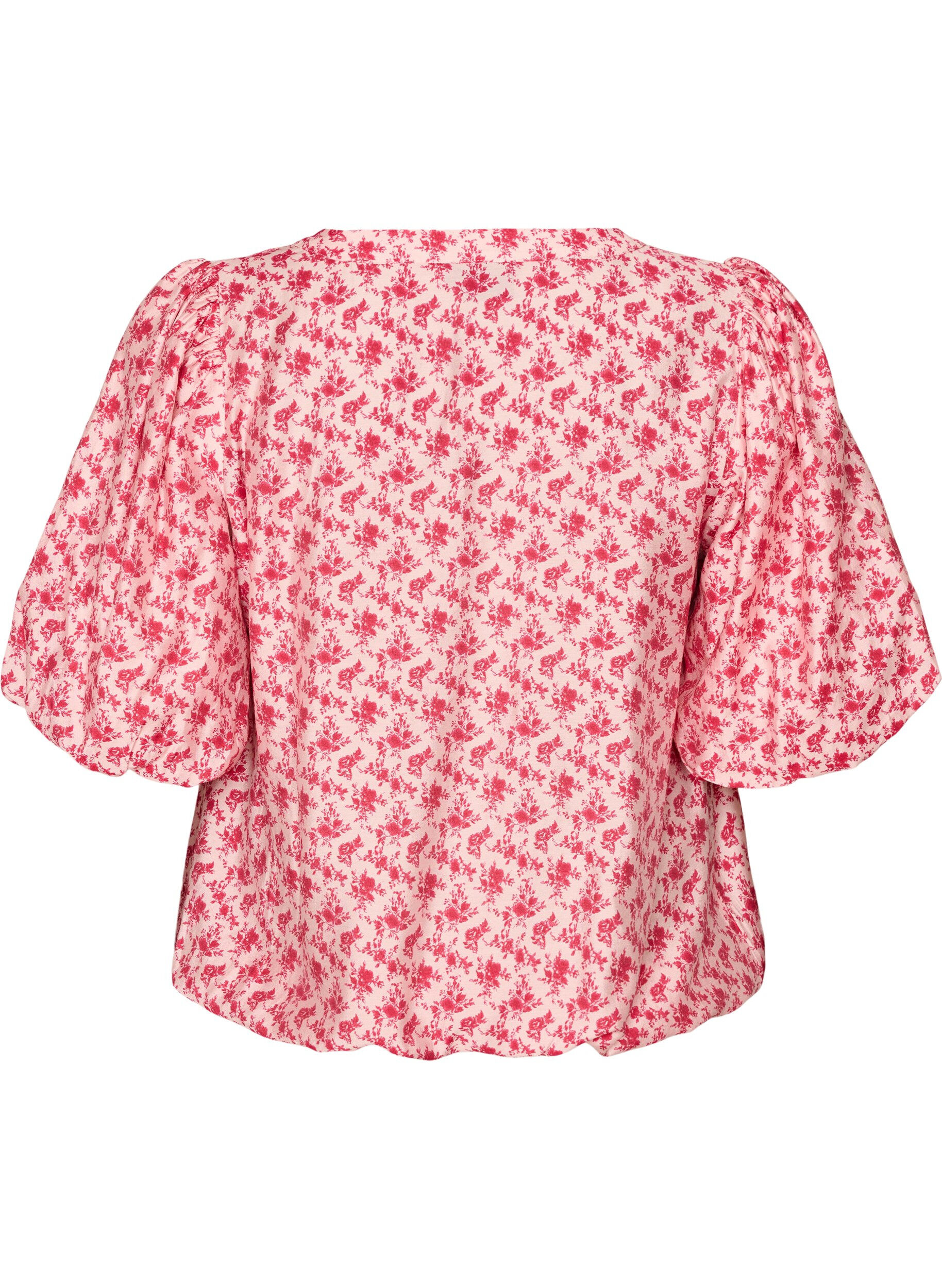 Zizzifashion Floral viscose blouse with balloon sleeves, Red, Packshot image number 1