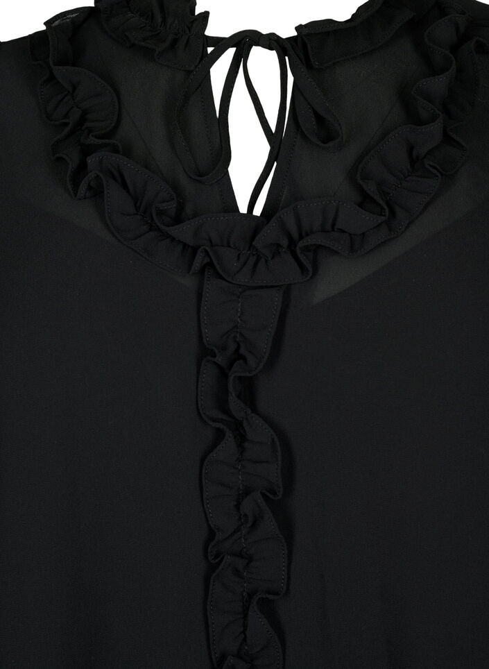 Chiffon dress with A-cut and ruffle details, Black, Packshot image number 2