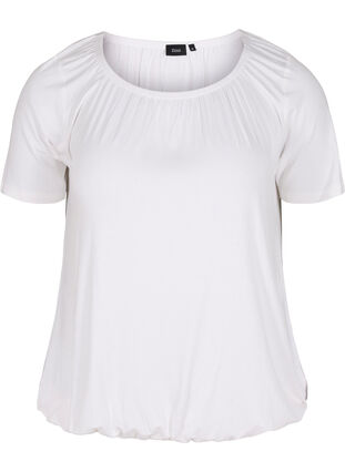 Short-sleeved viscose t-shirt with elastic, Bright White, Packshot image number 0