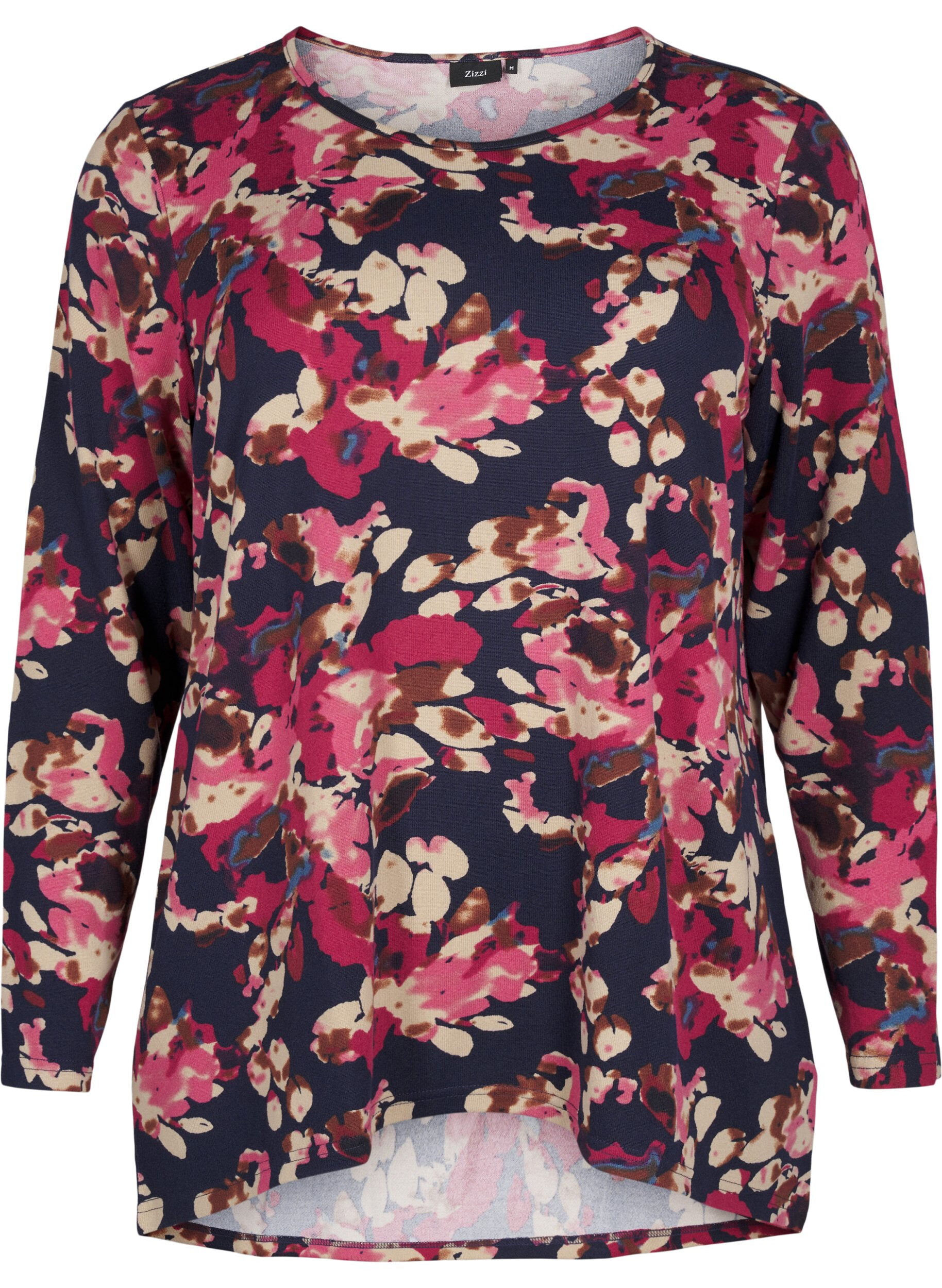 Zizzifashion Floral blouse with long sleeves, Blue, Packshot image number 0