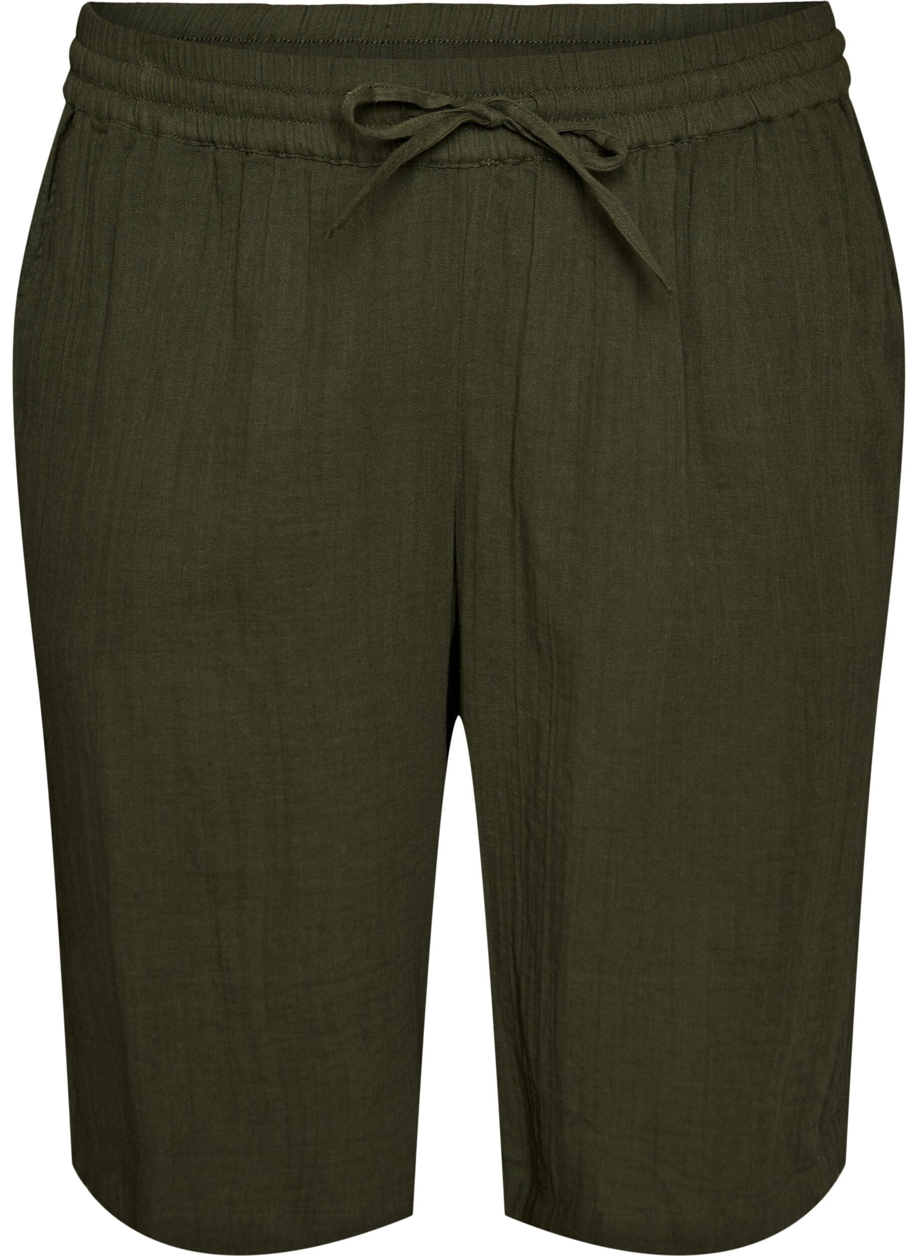 Zizzifashion Loose cotton muslin shorts with a high waist, Green, Packshot image number 0