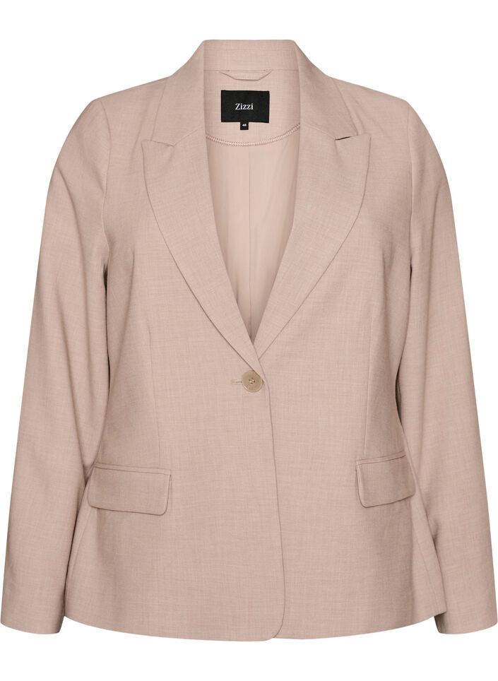 Classic blazer with single button closure and pockets, Beige, Packshot