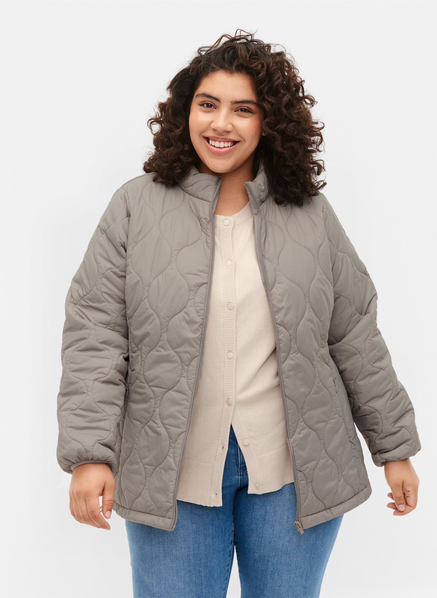 Zizzifashion Quilted jacket with zip and pockets, Moon Rock, Model image number 0