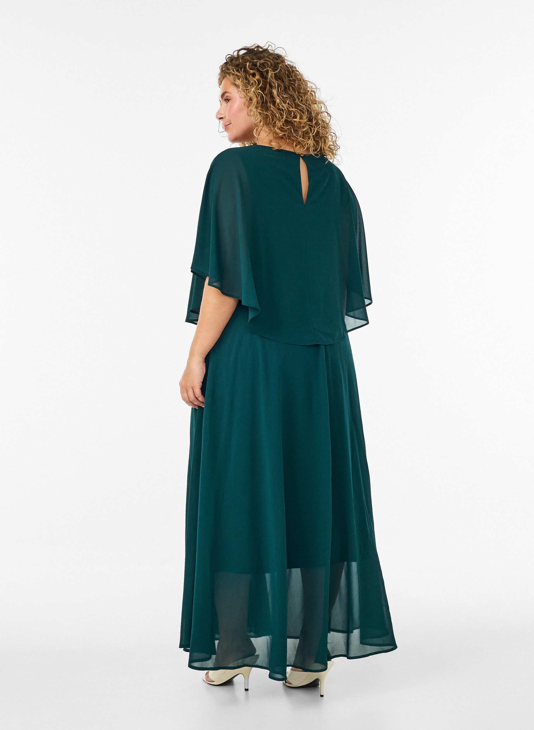 Zizzifashion Short-sleeved maxi dress with a-shape, Green, Model image number 1