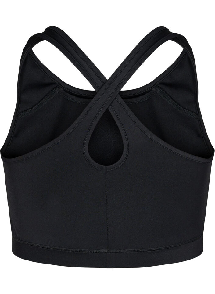 Sports bra with front pocket, Black, Packshot image number 1