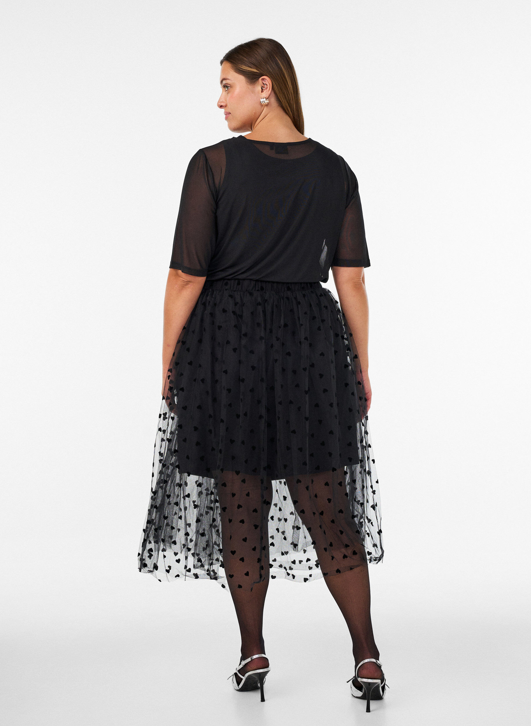 ZizzifashionMidi tulle skirt with hearts, Black, Model image number 2