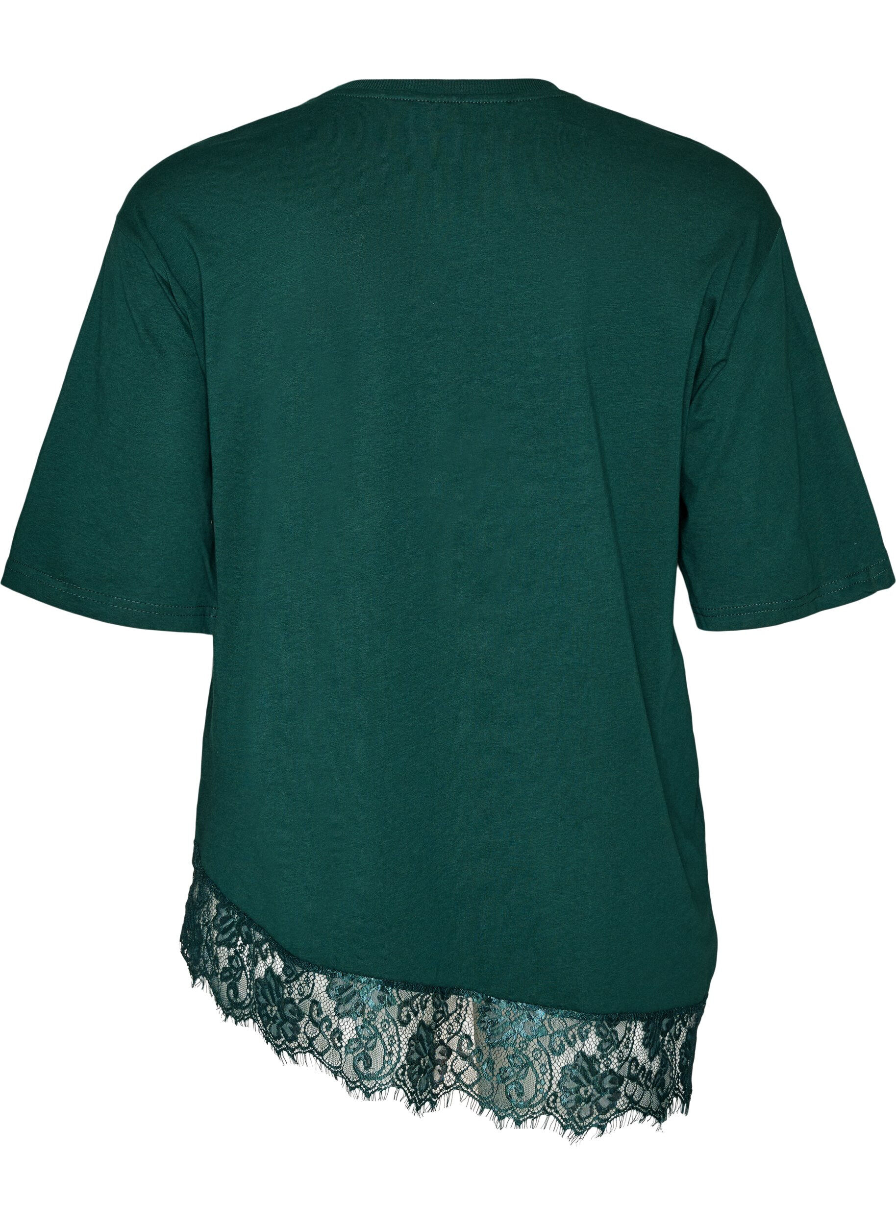 Zizzifashion T-shirt with asymmetric lace hem, Green, Packshot image number 1