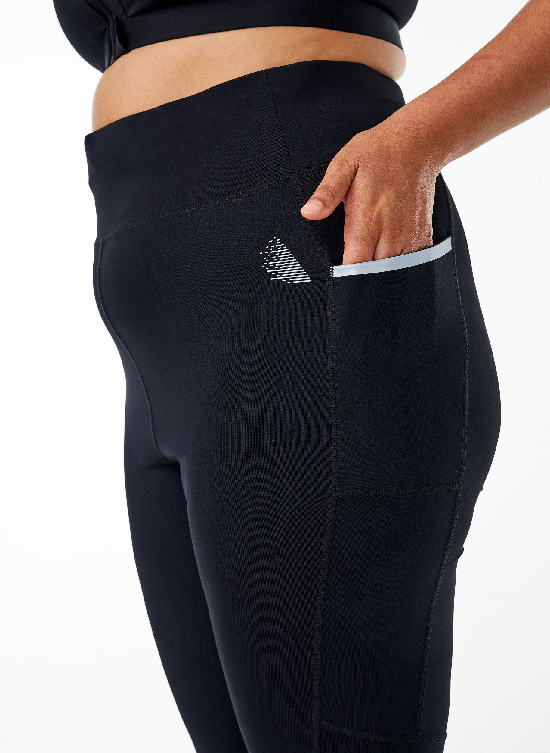 Zizzifashion Running tights with light compression and side pockets, Black, Model image number 3