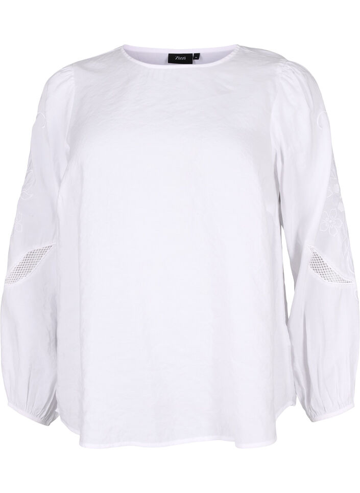 Blouse with TENCEL™ Modal with embroidery details, Bright White, Packshot image number 0