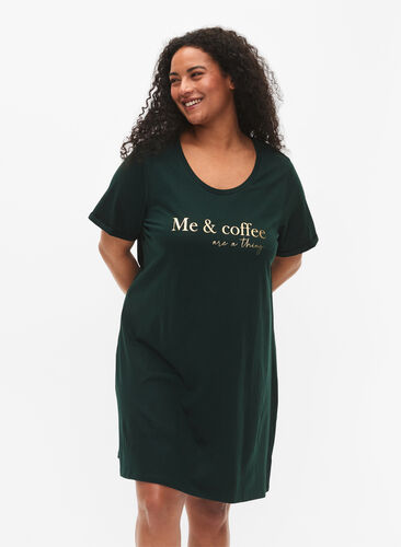 Short-sleeved nightgown in organic cotton (GOTS), Scarab W. Coffee, Model image number 0