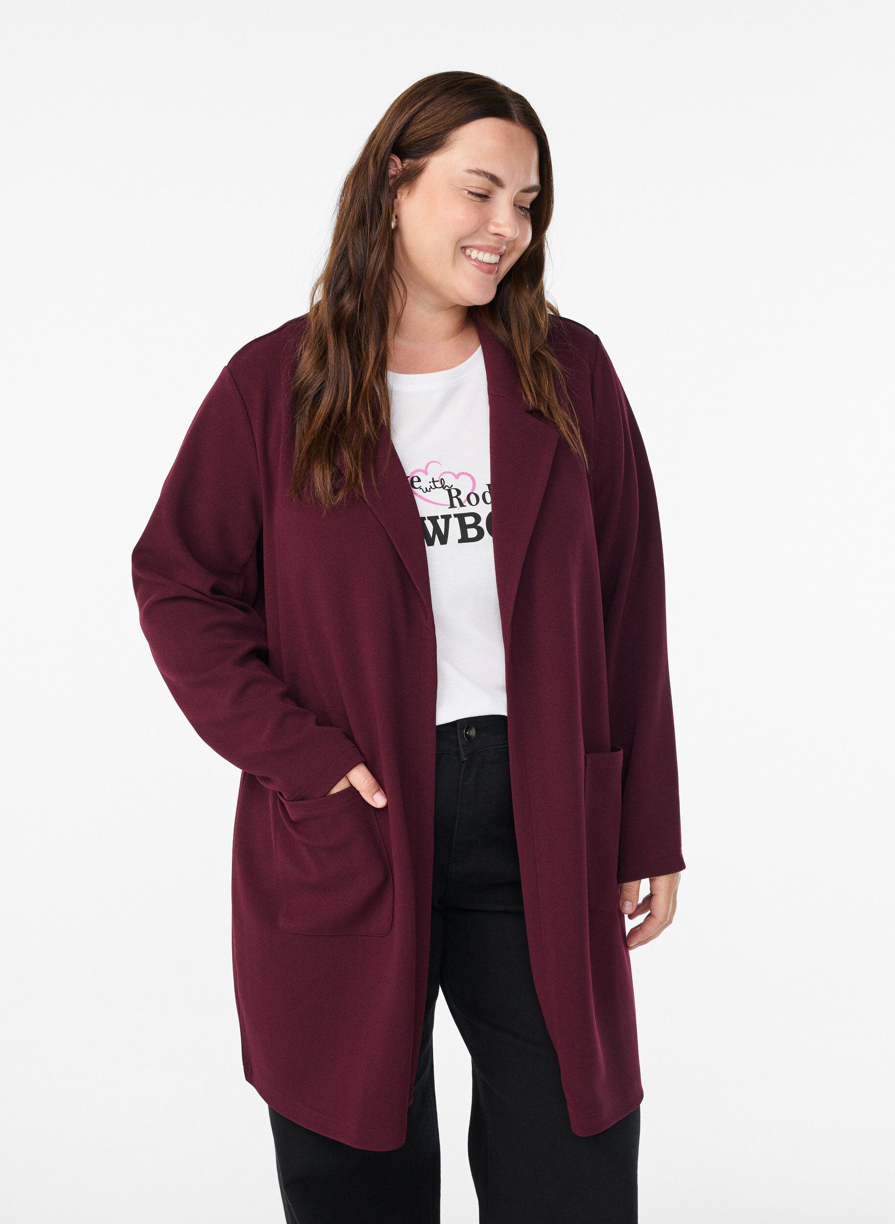 Zizzifashion Long blazer with pockets, Red, Model image number 0