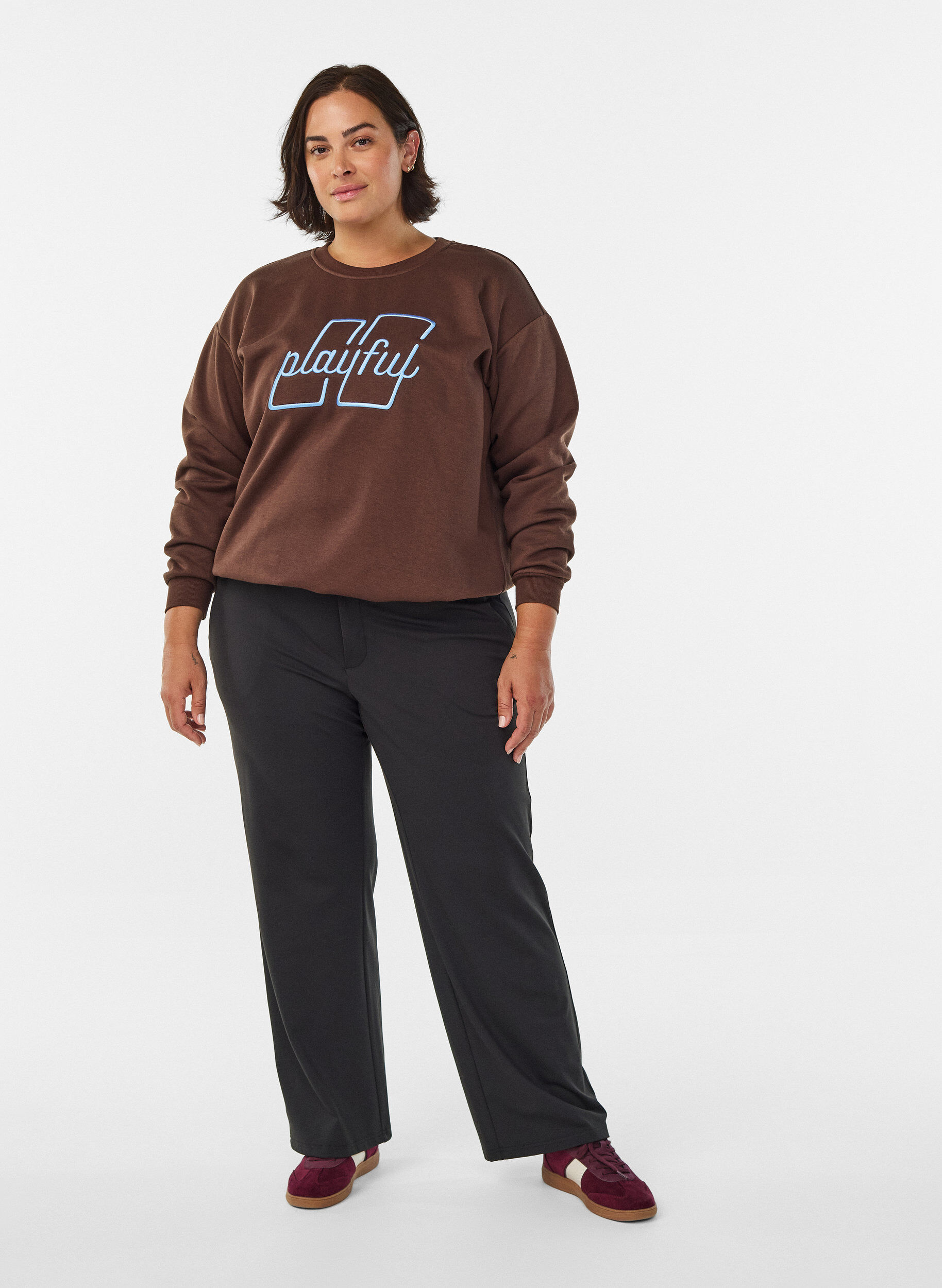 ZizzifashionSweatshirt with embroidered text, Brown, Model image number 1