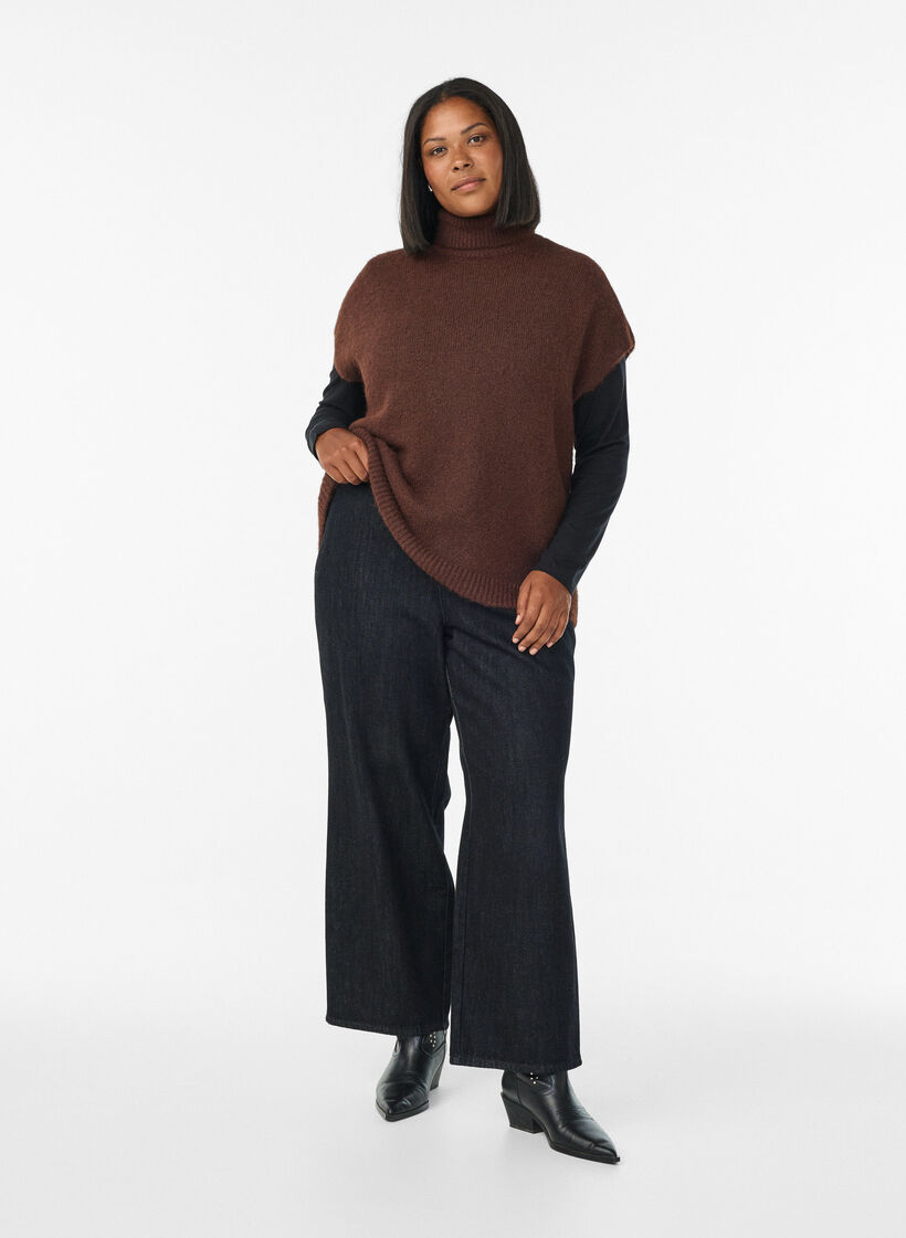 Sleeveless knitted vest with turtleneck, Brown, Model image number 1