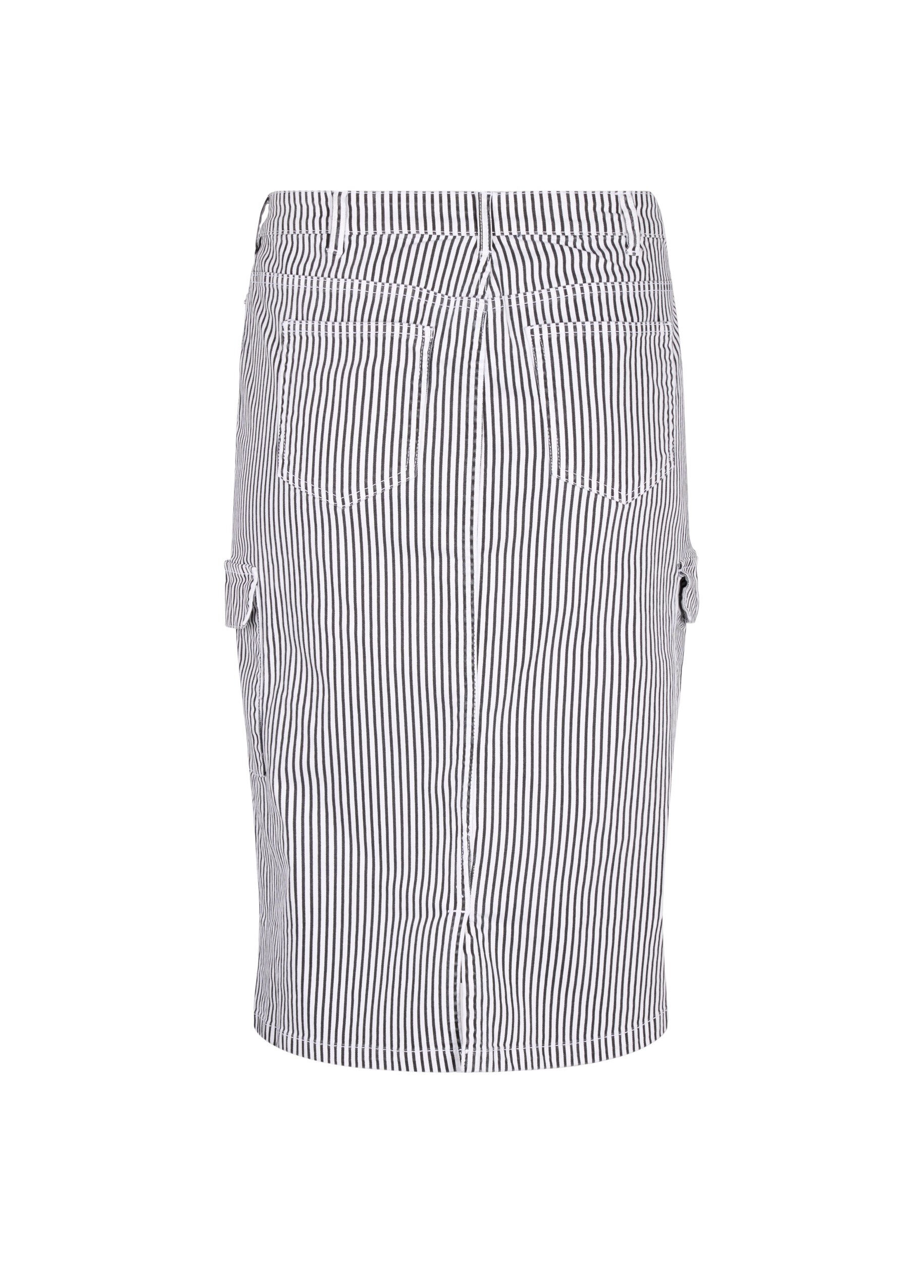 Zizzifashion Striped pencil skirt with pockets, Black & White Stripe, Packshot image number 1