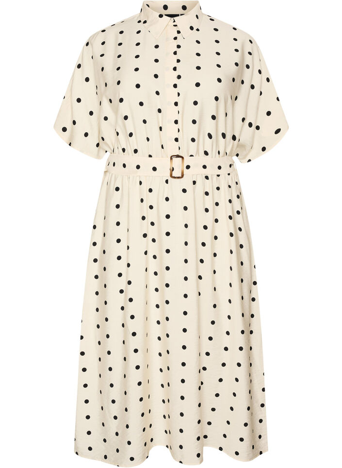 Midi shirt dress in dotted viscose, Vanilla, Packshot image number 0