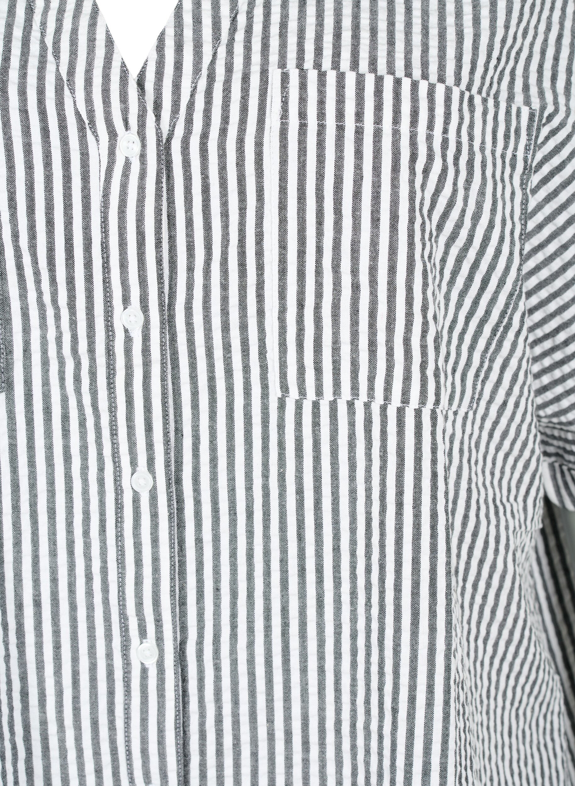 Zizzifashion Striped shirt with chest pockets, White/Black Stripe, Packshot image number 2