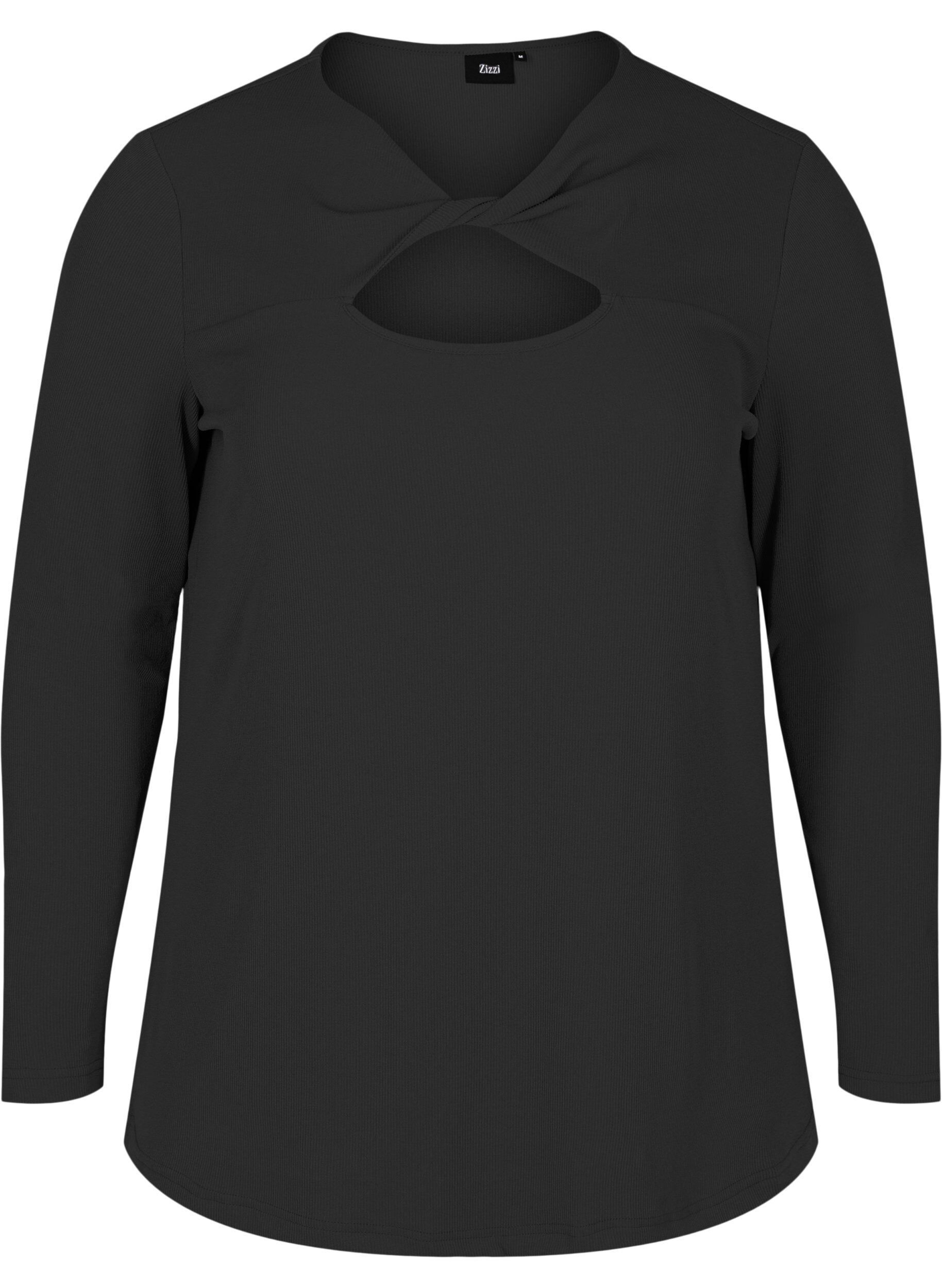 Zizzifashion Top with cut out detail and long sleeves, Black, Packshot image number 0