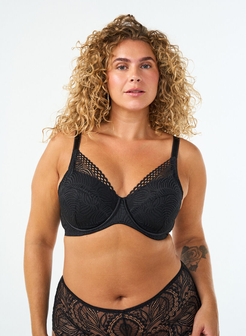 Lace bra with padded cups, Black, Model image number 0