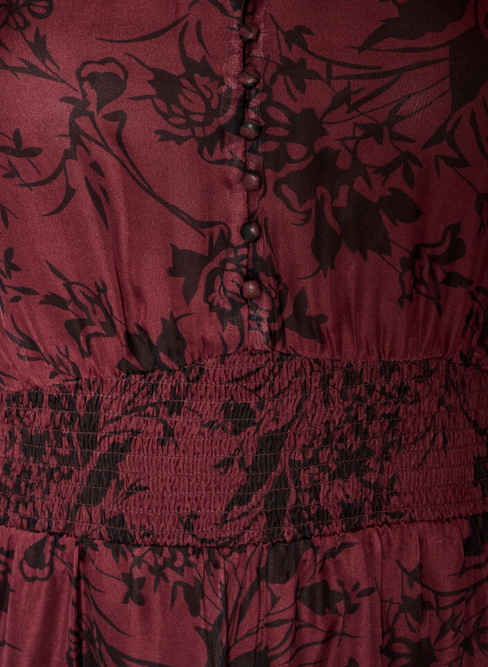 Maxi dress with floral print and smocking, Dark Bordeaux, Packshot image number 2