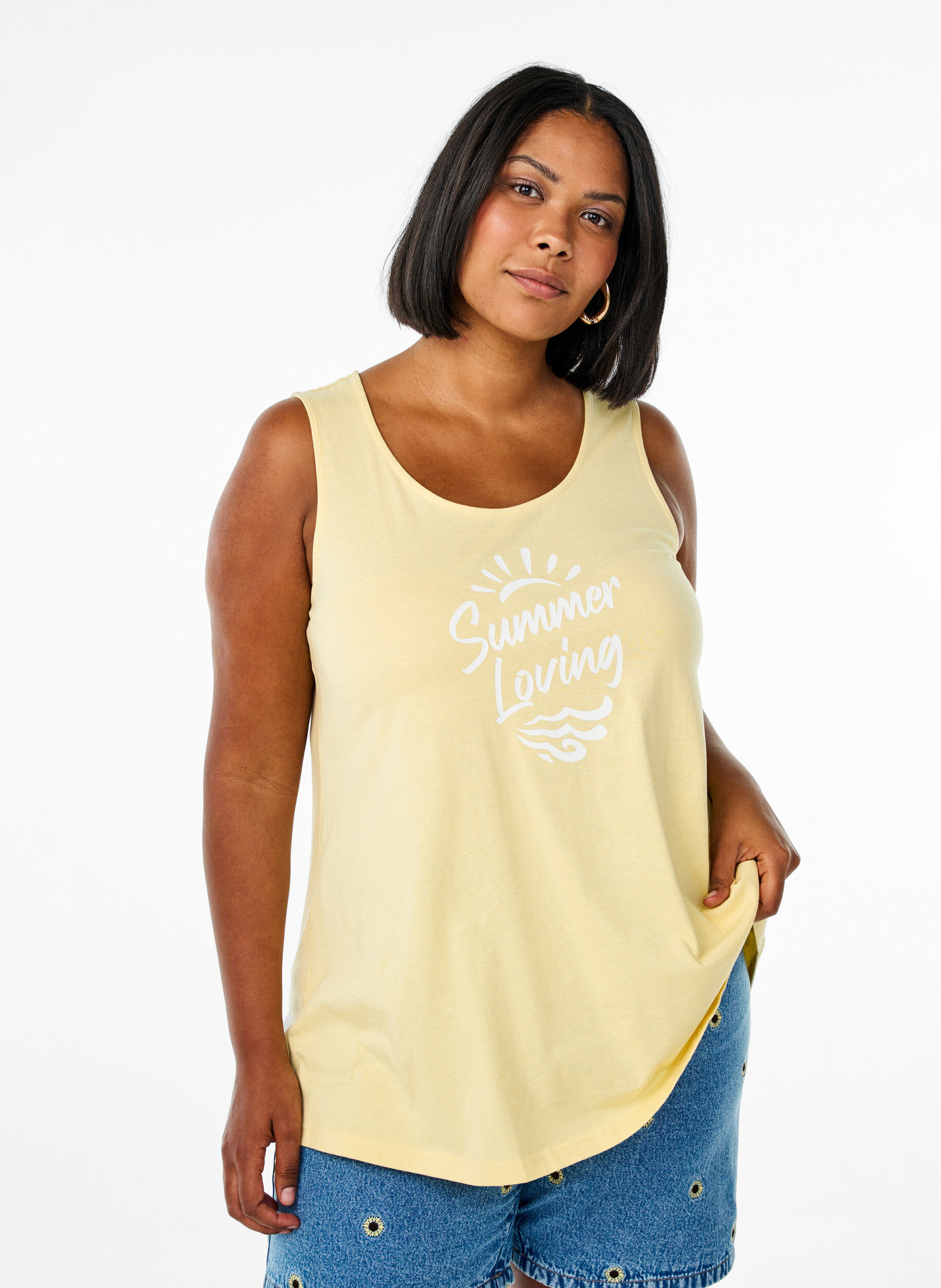 Zizzifashion Cotton top with a-shape, Yellow, Model image number 0