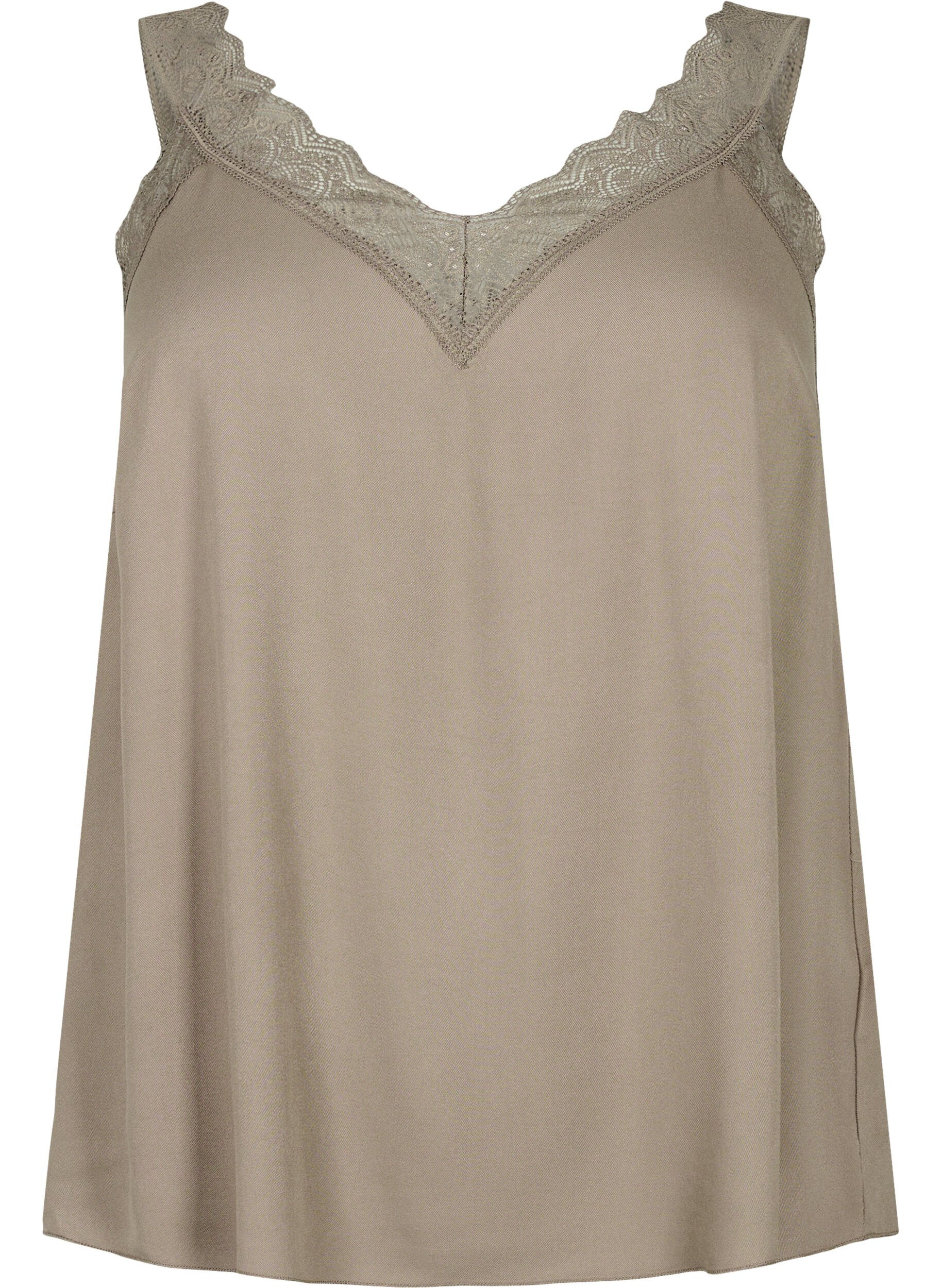 Zizzifashion Top with lace in viscose, Falcon, Packshot image number 0