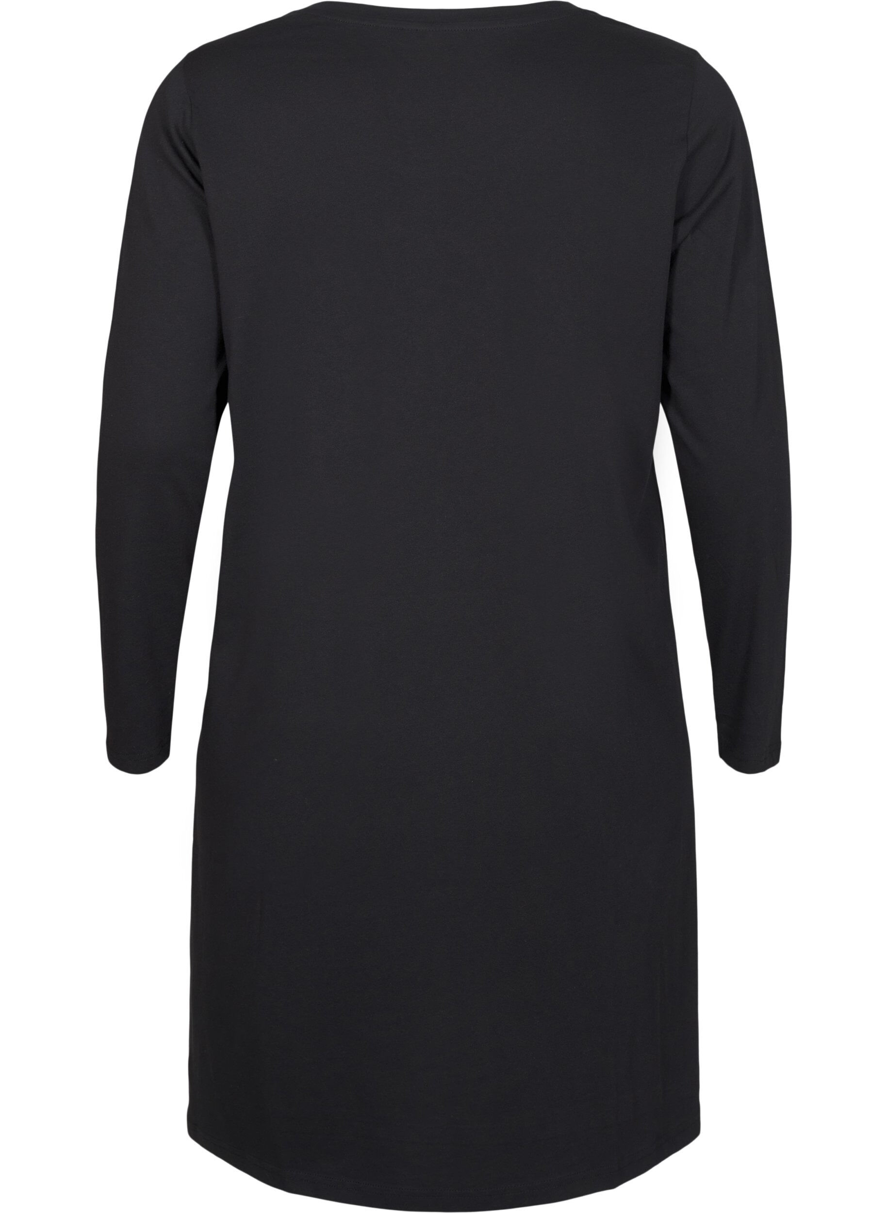 Zizzifashion Long-sleeved nightgown in organic cotton, Black, Packshot image number 1