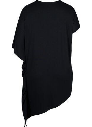 Short-sleeved viscose tunic with asymmetrical hem, Black, Packshot image number 1