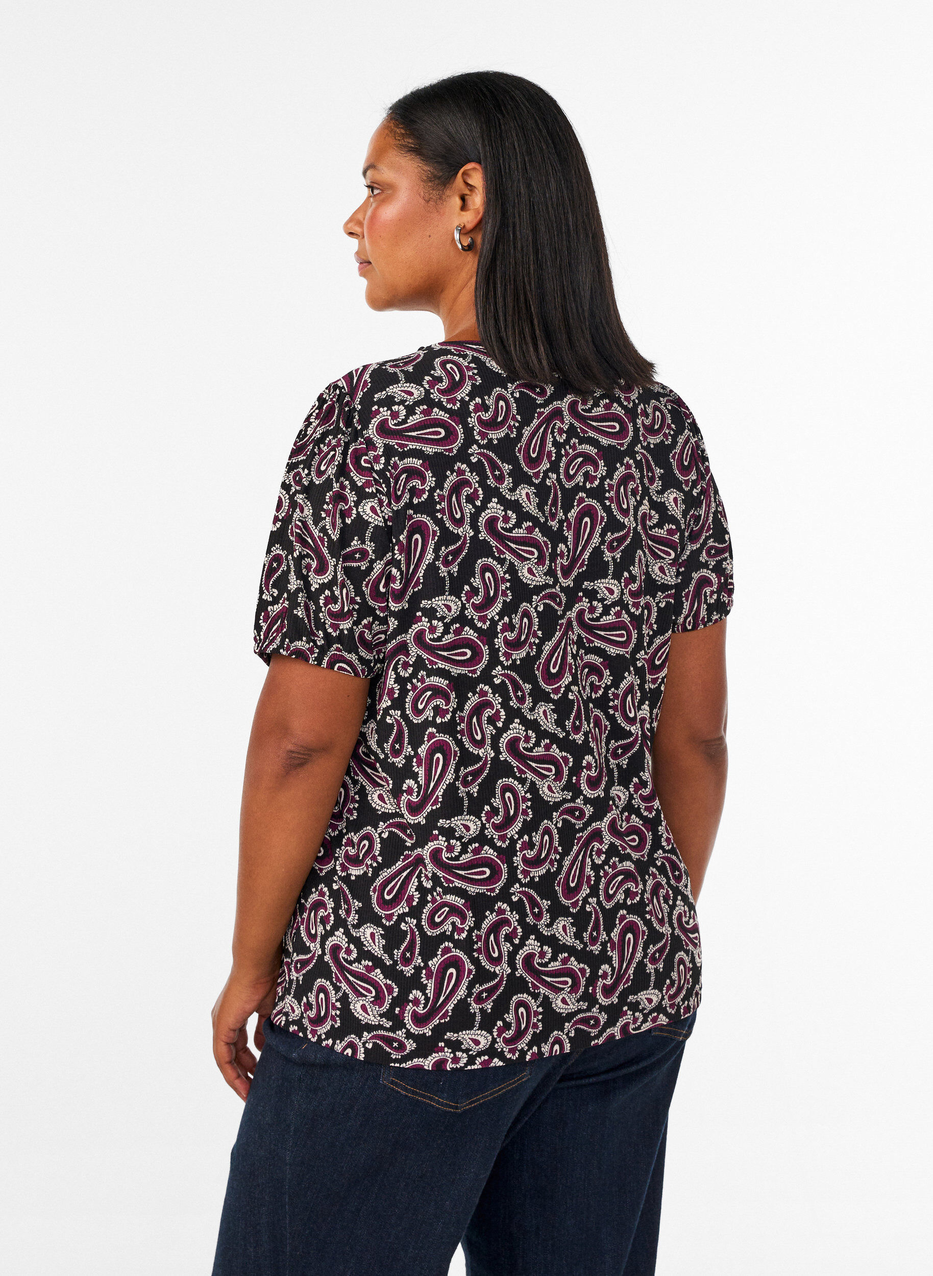 ZizzifashionBlouse with short sleeves and paisley print, Dark Bordeaux, Model image number 2