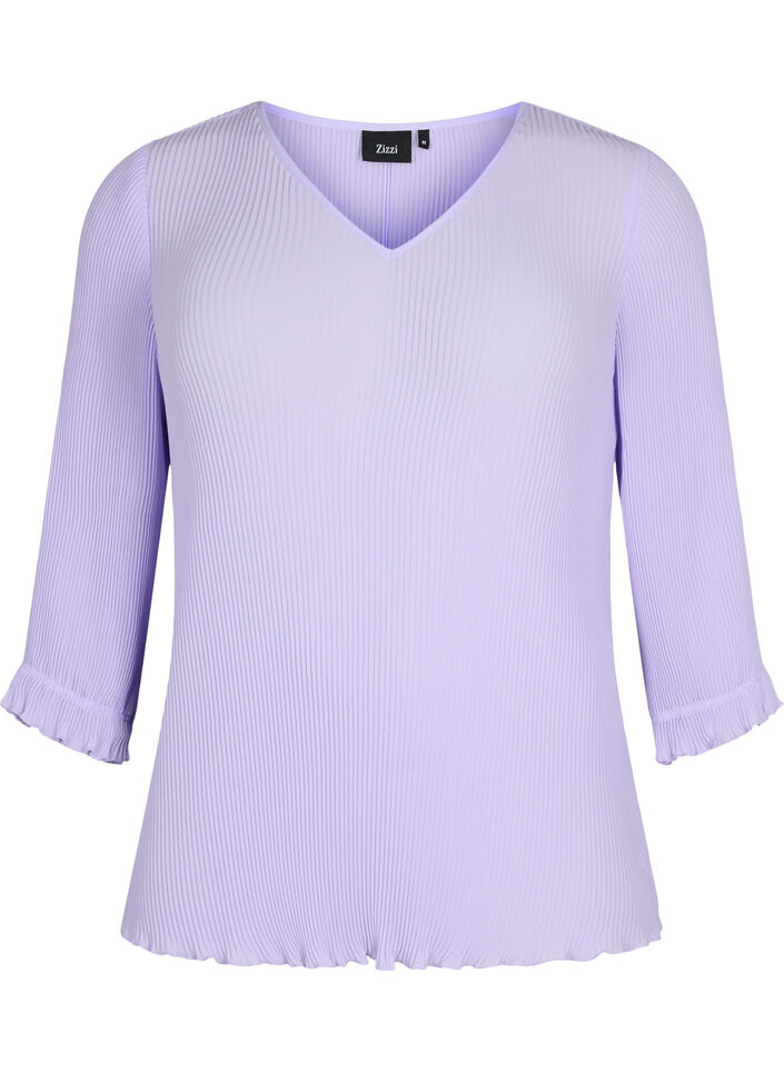 Pleated top with 3/4 sleeves, Lavender, Packshot image number 0
