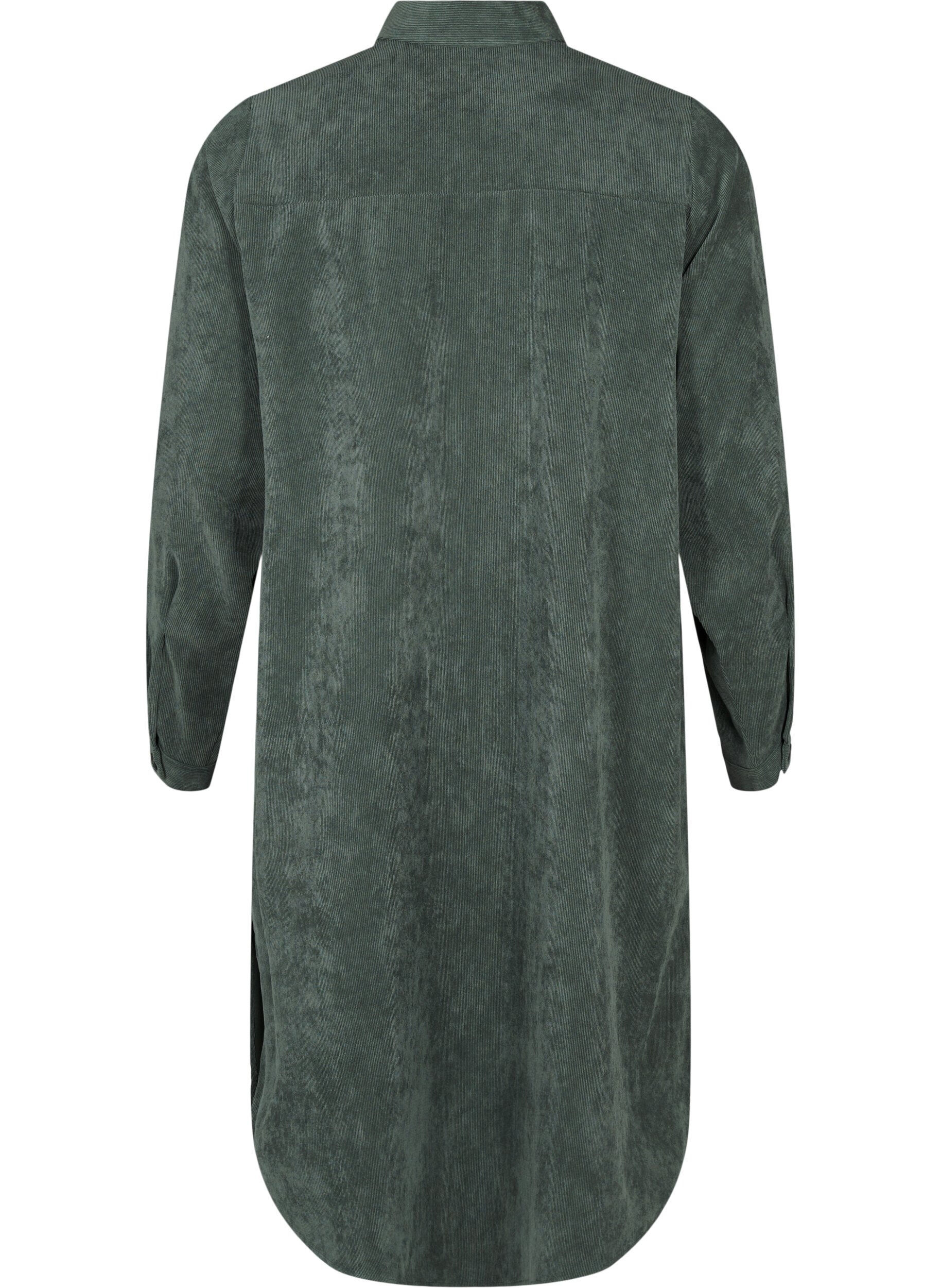 Zizzifashion Long corduroy shirt dress with buttons, Dark Forest, Packshot image number 1