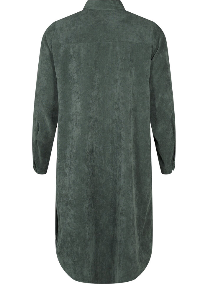 Long corduroy shirt dress with buttons, Dark Forest, Packshot image number 1