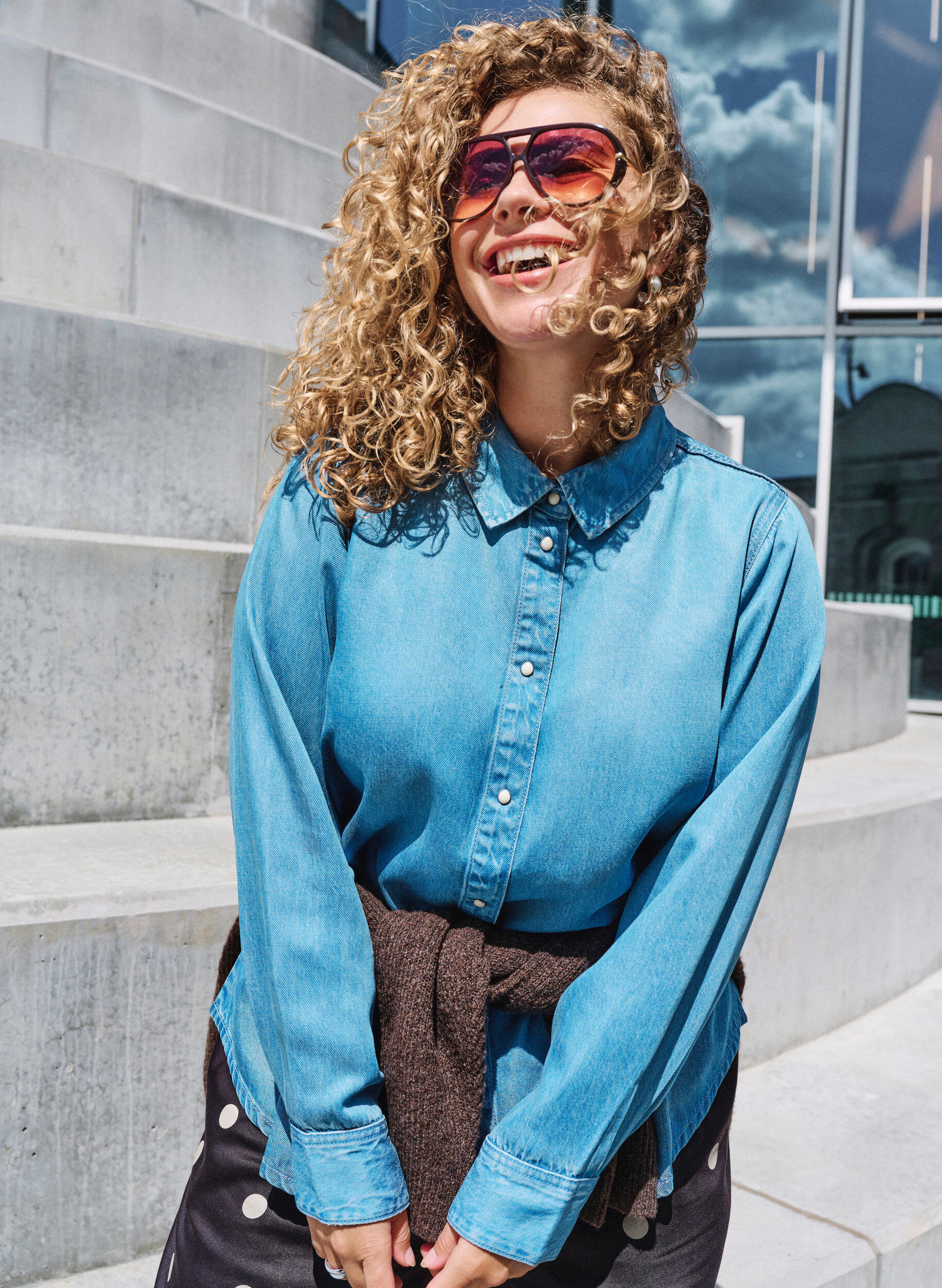 ZizzifashionDenim shirt in lyocell with press studs, Light Blue, Image image number 0