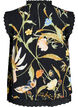 Sleeveless cotton blouse with floral print and broderie anglaise, Black, Packshot image number 1