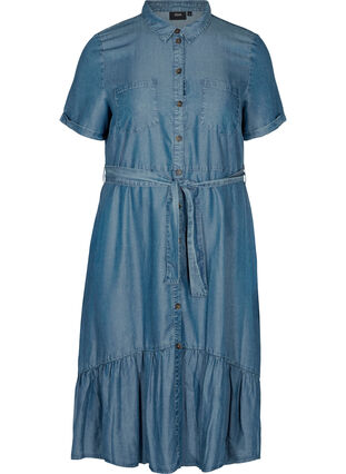 Short-sleeved denim midi dress, Medium Blue denim, Packshot image number 0