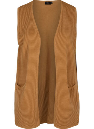 Knitted vest with pockets, Tobacco Brown, Packshot image number 0