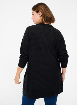 Textured knitted cardigan, Black, Model image number 1