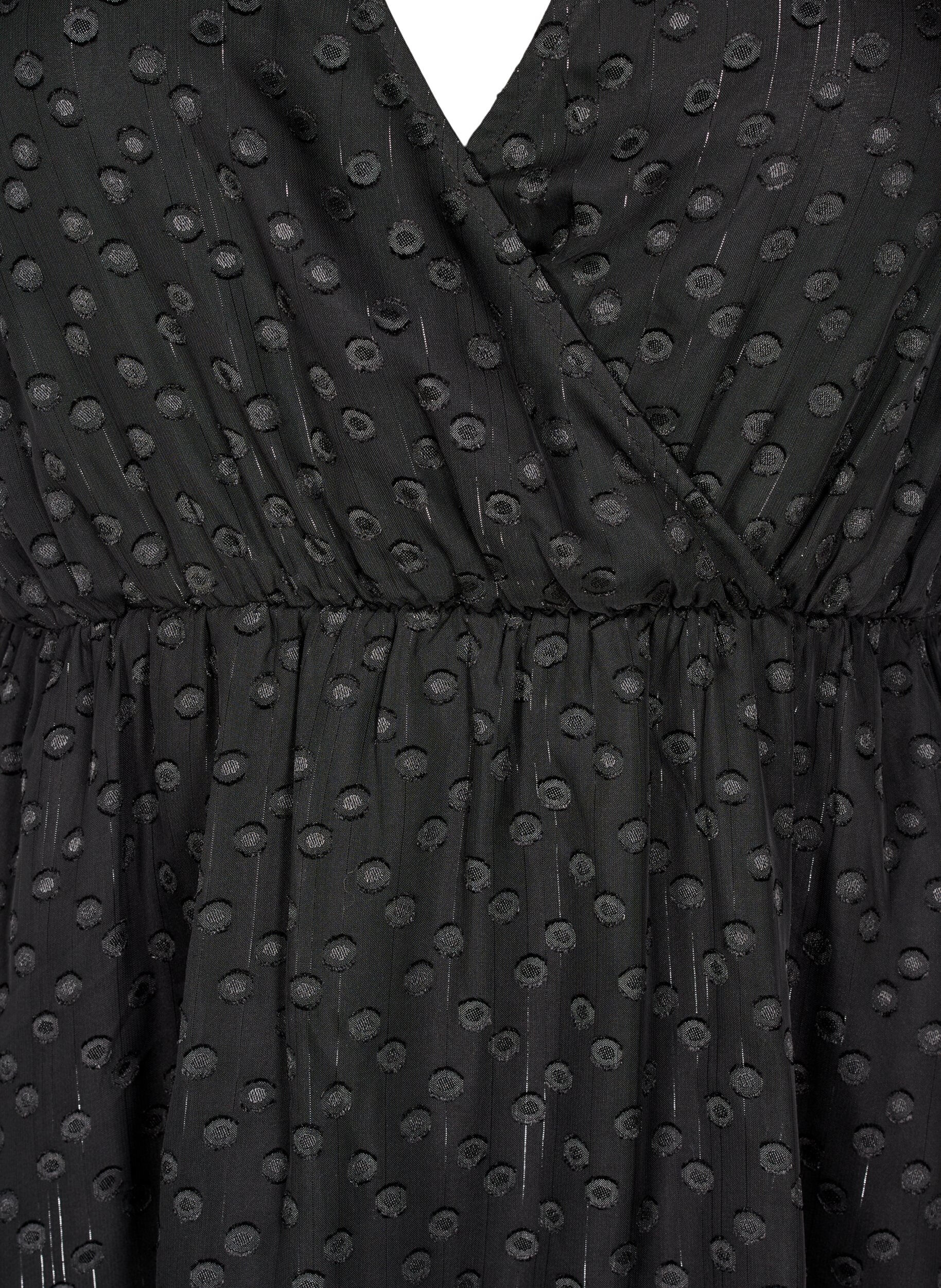 Zizzifashion Short dress with batwing sleeves and dotted texture, Black, Packshot image number 2