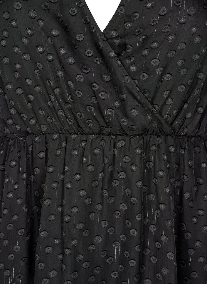 Short dress with batwing sleeves and dotted texture, Black, Packshot image number 2