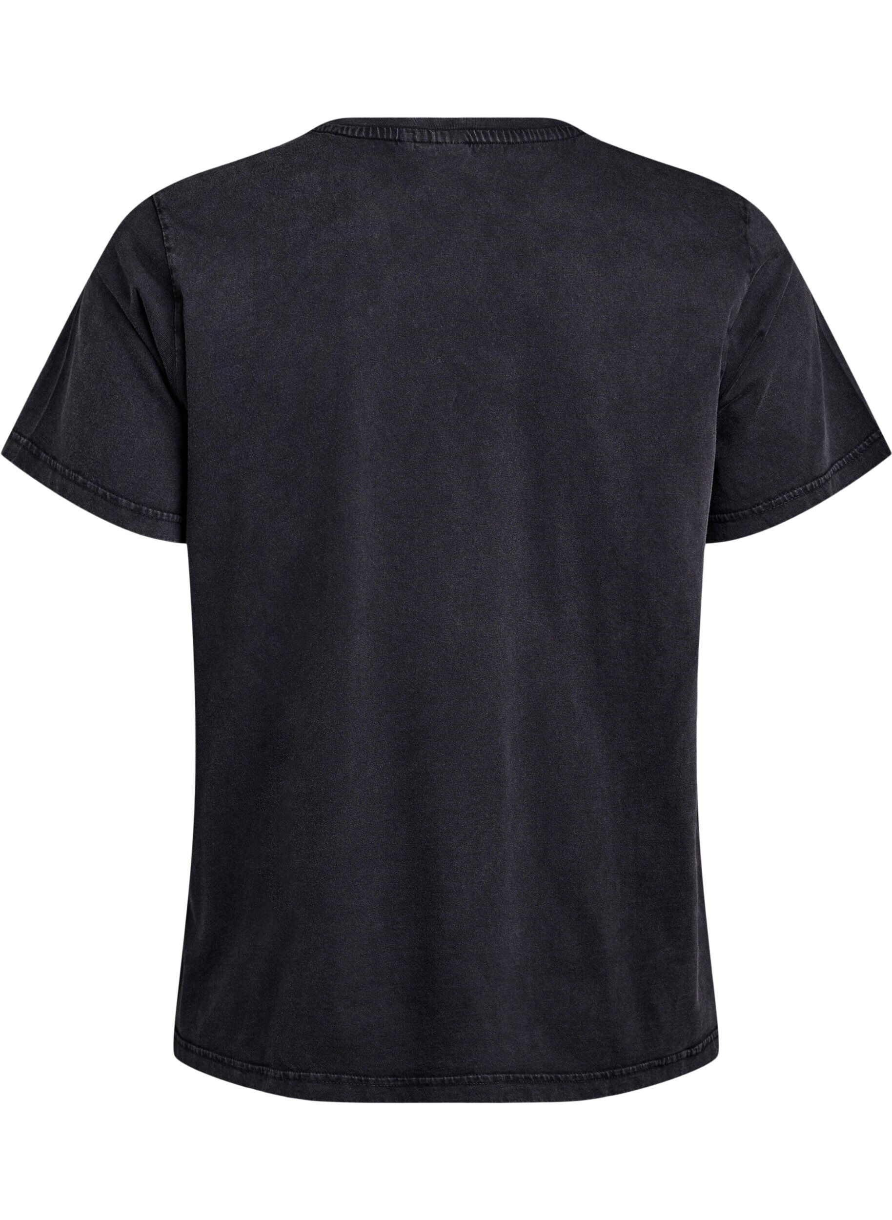 Zizzifashion T-shirt with rhinestones and a washed look, Grey, Packshot image number 1